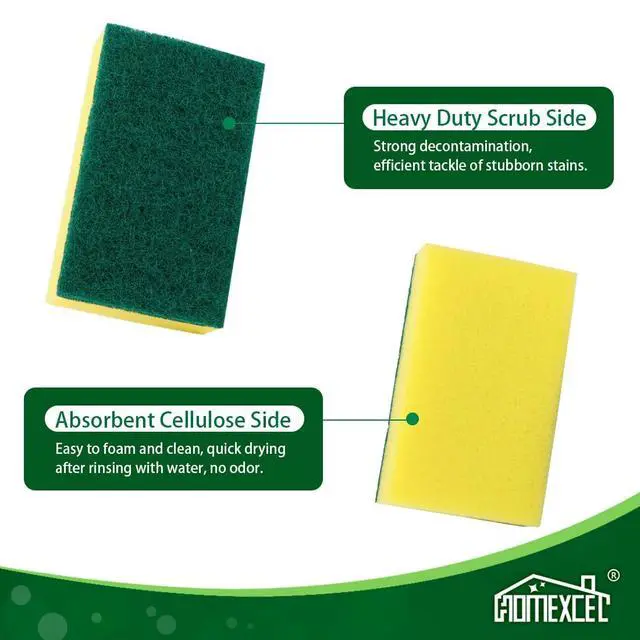 Alt view image 4 of 7 - Heavy Duty Scrub Sponges Kitchen 60 Count, Extra-Large Sponges for Cleaning Kitchen and Household, Dish Scrubber for Washing Dishes, Pots and Pans