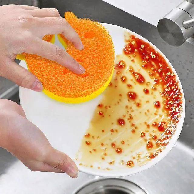 Alt view image 2 of 5 - 5 Pack Scrub Sponge, Dual-Sided Temperature Kitchen Sponge for Dishes Household Cleaning Non-Scratch Dolphin Shape Multipurpose Sponges for Kitchens, Bathrooms, and Outdoor Five Color