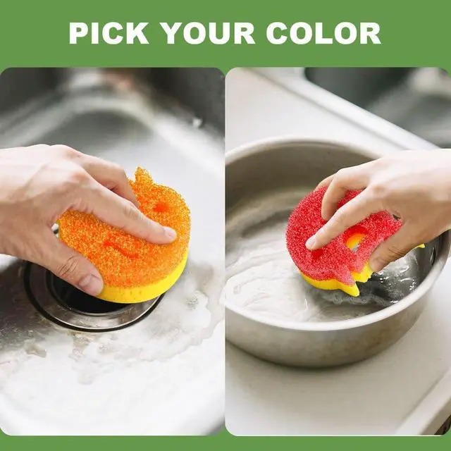 Alt view image 3 of 5 - 5 Pack Scrub Sponge, Dual-Sided Temperature Kitchen Sponge for Dishes Household Cleaning Non-Scratch Dolphin Shape Multipurpose Sponges for Kitchens, Bathrooms, and Outdoor Five Color
