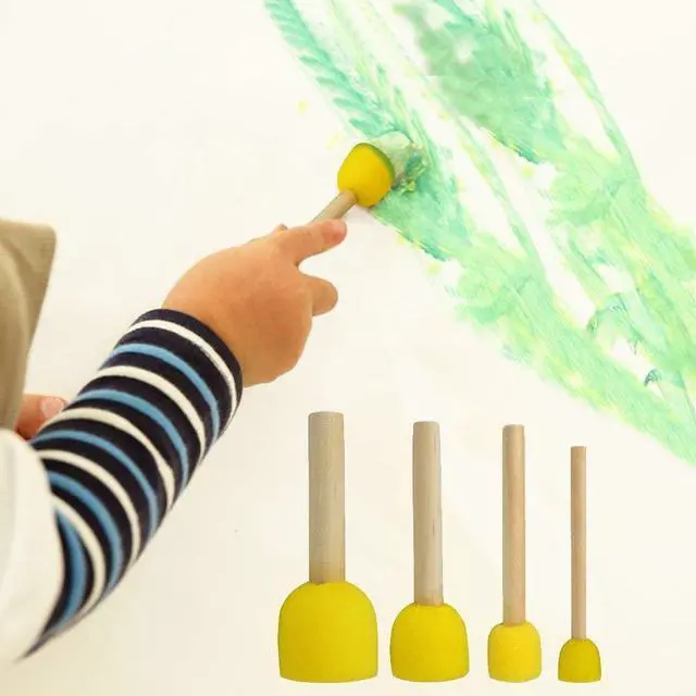 Alt view image 4 of 7 - 40 Pcs Round Sponges Brush Set 4 Sizes DIY Painting Tools Yellow