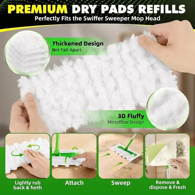 Alt view image 4 of 7 - Heavy Duty Dry Cloths for Sweeper Mop, Pet Dry Pads Refills