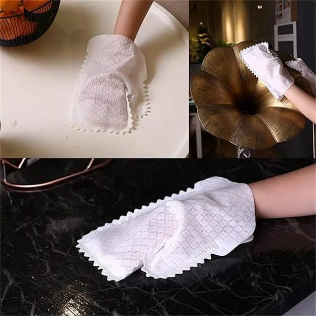 Alt view image 2 of 7 - 20 Pcs Home Dust Removal Gloves, Non Woven Gloves, Dry And Wet Dual-Purpose Cloth, Household Dishwashing And Dust Removal Cloth,Microfiber Fish Scale Cleaning Duster Glove, Disposable Cloth Gloves