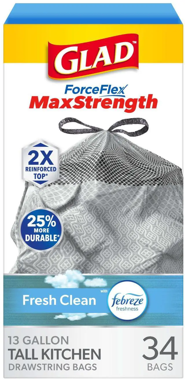 Main image of MaxStrength Kitchen Trash Bags, 13 Gal, Fresh Clean Febreze, 34 Ct (Package May Vary)
