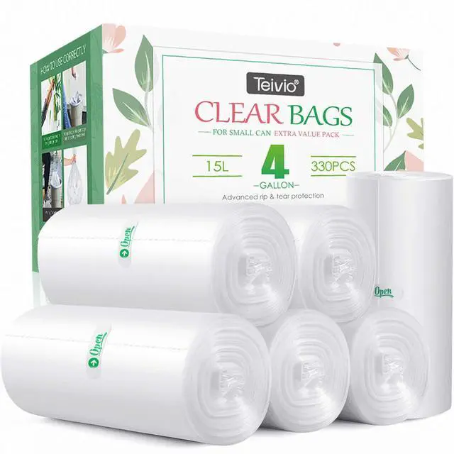 Main image of Small Clear Trash Bags 4 Gallon 330 Count Bathroom Garbage Bags