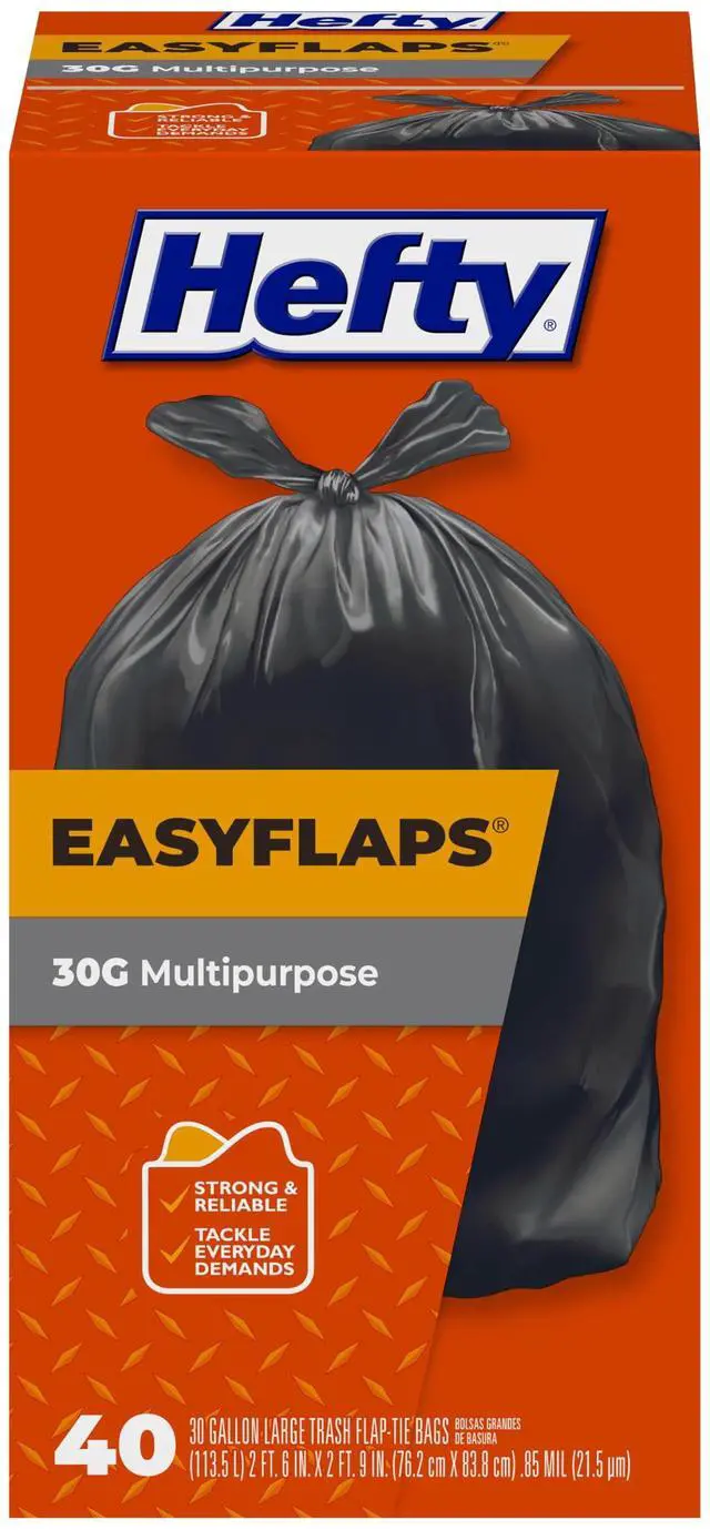 Main image of Easyflaps Multipurpose 30 Gallon Large Trash Bags, Black, 40ct