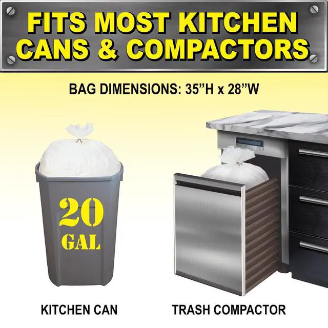 Alt view image 5 of 7 - 20 Gallon Kitchen Compactor Bags, 2.0 Mil, White, 20ct