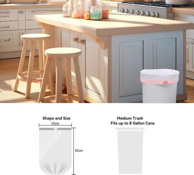 Alt view image 2 of 6 - 8 Gallon Trash Bags Drawstring, Pack of 40, 8 gal Garbage Bags, 55x65cm Size, 8.4g/pcs, Unscented, White