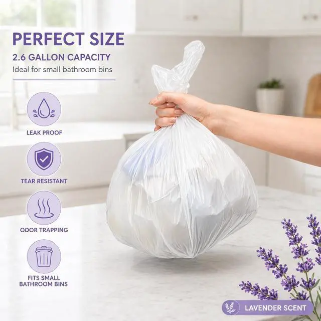 Alt view image 2 of 7 - 4 gallon Small Trash Bags Lavender Scented (200 Count) White Bathroom Garbage Bags 15 Liter Diaper Bags Mini Wastebasket Can Liners for Home Office Bins (200 Bags)