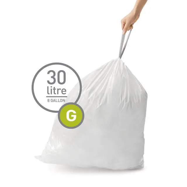 Alt view image 2 of 5 - G 60 Count Custom Fit Liners, Drawstring Kitchen Trash Bags, One-by-One Mess-Free Dispense, Extra Thick & Double Seamed, 50% PCR Plastic, 30 Liter / 8 Gallon, White