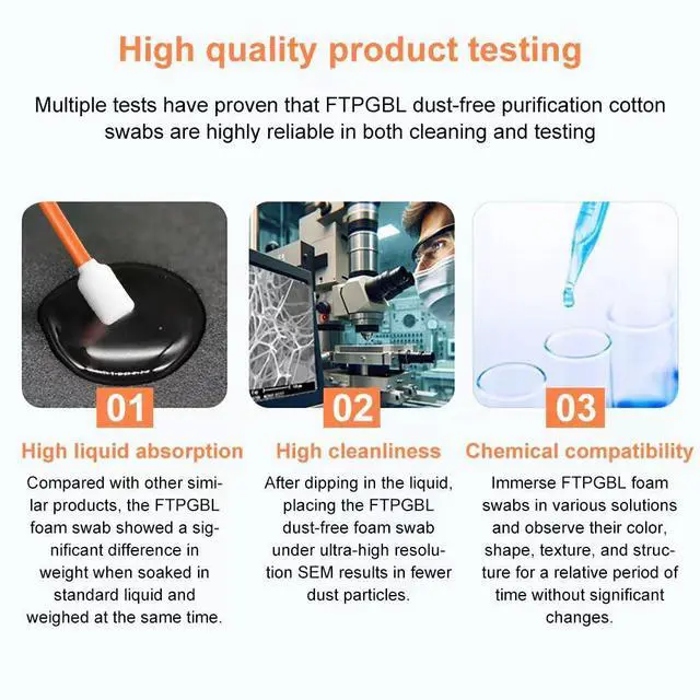 Alt view image 5 of 7 - 200pcs Foam Cleaning Swabs,Professional Lint Free Sponge Tip Lab Swab for Printer, Gun, Optics Lens, Camera, Arts and Crafts, Automotive Detailing