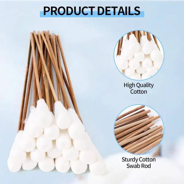 Alt view image 4 of 7 - Long Cotton Swabs 10 Inch, 100pcs Cotton Tipped Applicators with Large 1/2 Inch Diameter Swab for Cleaning - Non-sterile