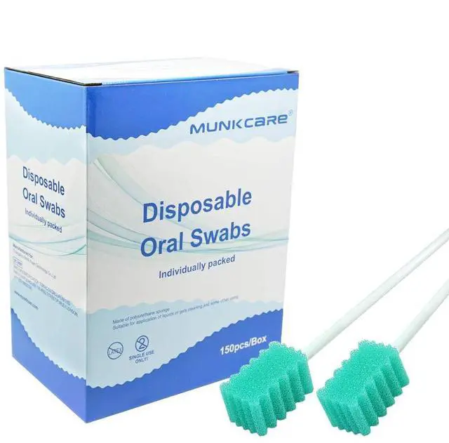 Main image of Disposable Oral Foam Tipped Swab Mouth Cleaning Swab, Green Tooth Shape, 150 counts
