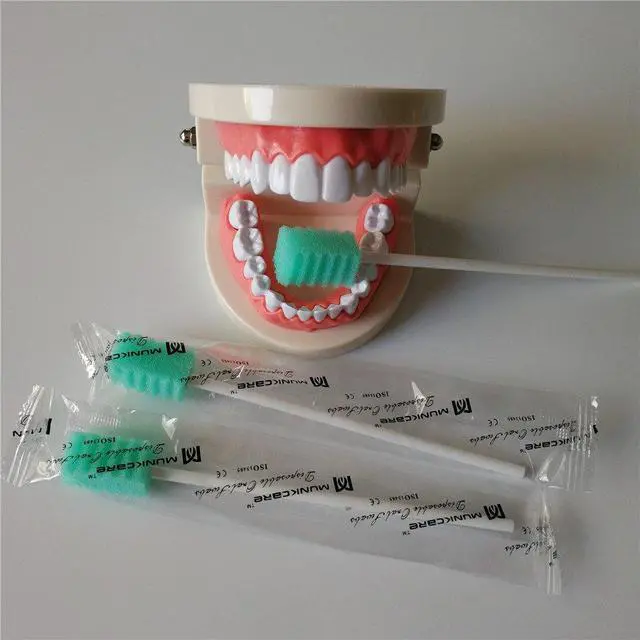 Alt view image 2 of 2 - Disposable Oral Foam Tipped Swab Mouth Cleaning Swab, Green Tooth Shape, 150 counts