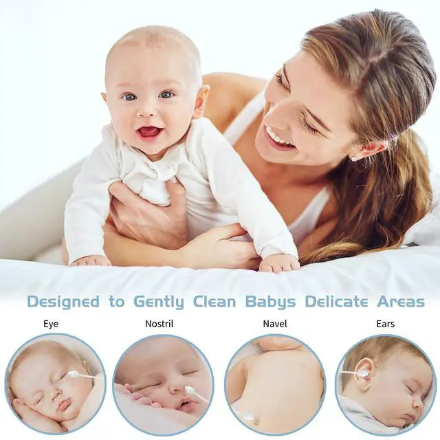 Alt view image 6 of 6 - Kids Safety Cotton Swabs with Large Tips for Newborn, Babies,Infants, Kids, Children Baby Cotton Buds with Paper Stick (4 Packs 224 Pcs Total)