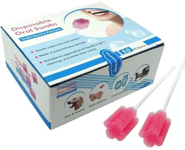 Main image of Disposable Oral Foam Swab with Mint Flavored, Individually Wrapped, Red, Box of 50 Counts