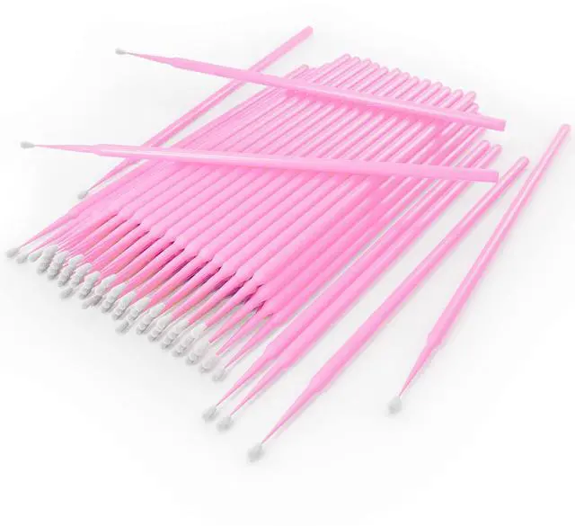 Main image of Microswabs for Eyelash Extensions Pack of 500 in Pink 2mm Soft Micro Applicator Brush with Microfiber Wands Suitable for Cleaning and Applying Make-up