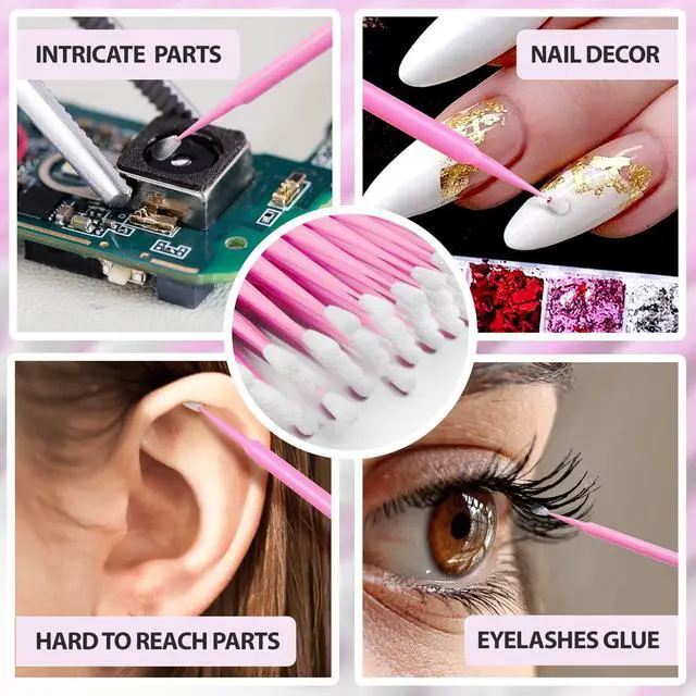 Alt view image 4 of 7 - Microswabs for Eyelash Extensions Pack of 500 in Pink 2mm Soft Micro Applicator Brush with Microfiber Wands Suitable for Cleaning and Applying Make-up