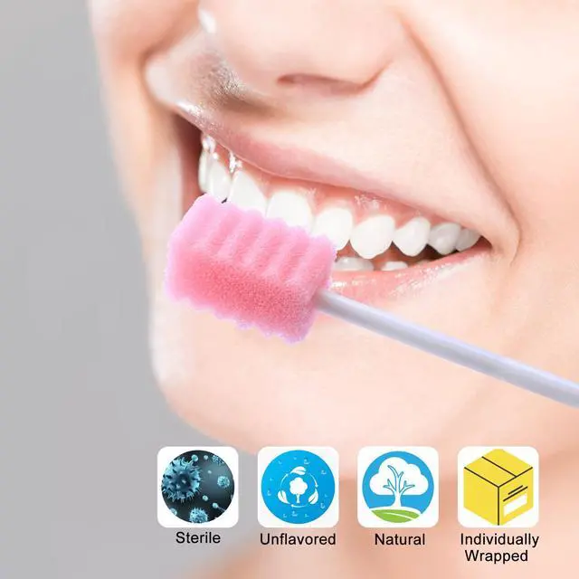Alt view image 3 of 7 - 100 Pcs Mouth Swabs for Elderly, Individually Wrapped Oral Care Swabs, Unflavored Disposable Dental Swabsticks for Mouth Cleaning, Sawtooth-Shaped Pink Sponge