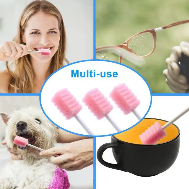 Alt view image 6 of 7 - 100 Pcs Mouth Swabs for Elderly, Individually Wrapped Oral Care Swabs, Unflavored Disposable Dental Swabsticks for Mouth Cleaning, Sawtooth-Shaped Pink Sponge