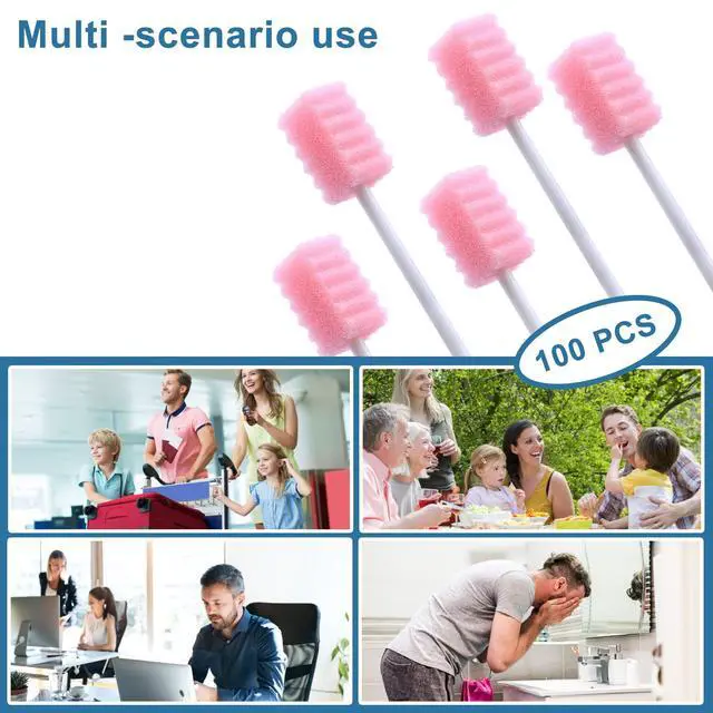 Alt view image 7 of 7 - 100 Pcs Mouth Swabs for Elderly, Individually Wrapped Oral Care Swabs, Unflavored Disposable Dental Swabsticks for Mouth Cleaning, Sawtooth-Shaped Pink Sponge