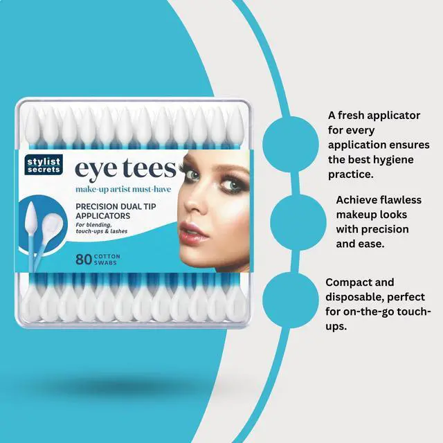 Alt view image 2 of 7 - EYE TEES COTTON TIPS 80 Count (2 PACK) - Precision Makeup Applicator, Double-sided Swabs with Pointed and Rounded Ends for Perfect Blending, Effective Cleaning and Precise Touch-ups