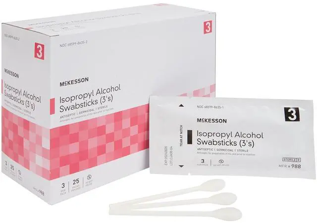 Main image of Isopropyl Alcohol Swabsticks Sterile, 3 Per Packs, 75 Swabs
