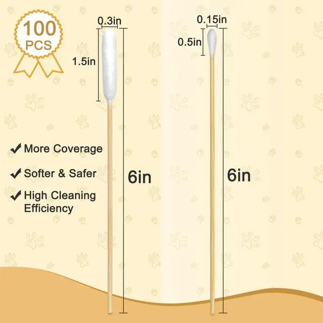 Alt view image 4 of 7 - 100 Extra Large Dog Ear Swabs, 6-Inch Bamboo Handle for Grooming Care