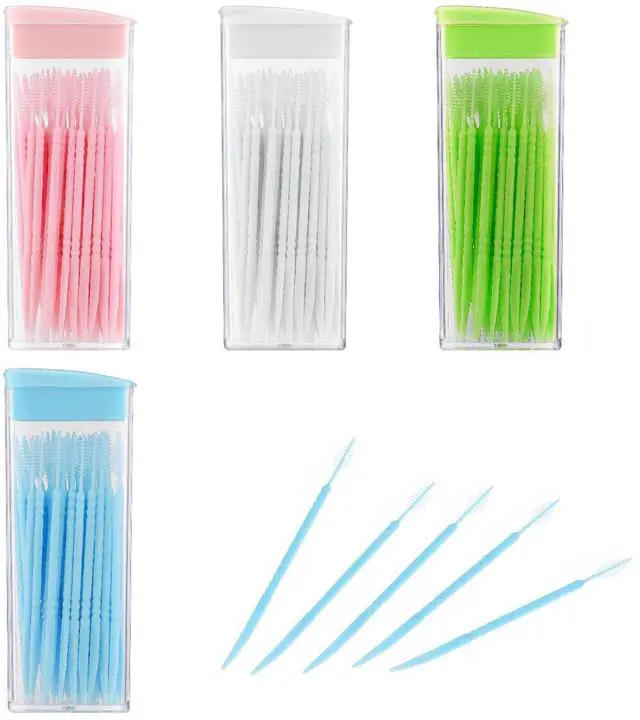 Alt view image 7 of 7 - 200Pcs Double Head 50pcs/Box Plastic Toothpick Double-Head Dental Toothpicks Dental Floss Interdental Toothpick Brush Teeth Stick
