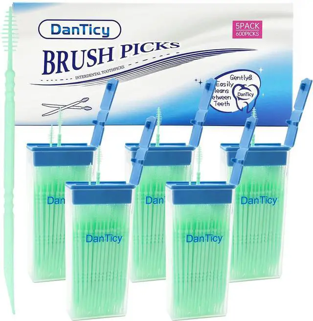 Main image of Brushpicks Interdental Toothpicks,Soft Bristle Dental Floss Picks Toothpicks,Helps Removes Plaque and Debris Between Your Teeth 600PCS (Pack of 5) Mint
