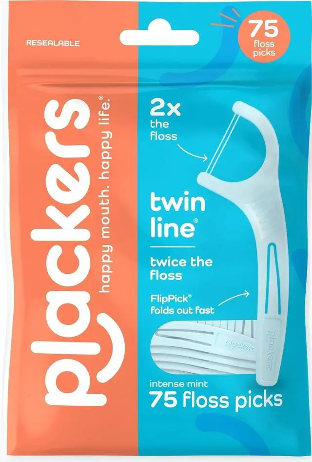 Main image of Twin Line Floss Picks, Intense Mint, 75 Count