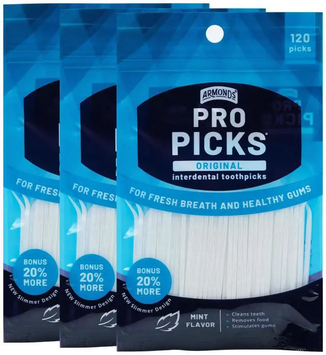 Main image of Original Dental Picks for Teeth Cleaning - Disposable Plastic Toothpicks for Teeth & Gums - Cleans Teeth & Massages Gums - Fresh Mint Flavor - 3 Packages x 120 Interdental Tooth Picks