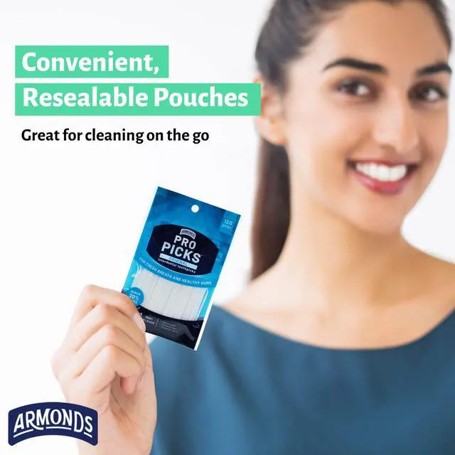 Alt view image 7 of 7 - Original Dental Picks for Teeth Cleaning - Disposable Plastic Toothpicks for Teeth & Gums - Cleans Teeth & Massages Gums - Fresh Mint Flavor - 3 Packages x 120 Interdental Tooth Picks