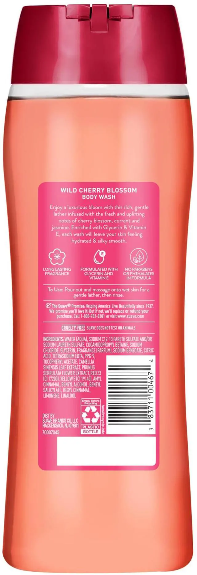 Alt view image 6 of 7 - Wild Cherry Blossom Moisturizing Body Wash with Glycerin & Vitamin E, Hydrating Skin Cleanser For Soft, Smooth Skin, Long Lasting Scent, Paraben Free, 18 FL OZ