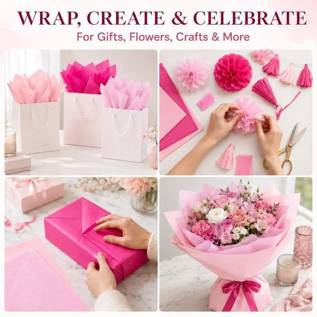 Alt view image 3 of 6 - 120 Sheets Pink Tissue Paper Set, 20 X 14 Inches, 3 Assorted Shades