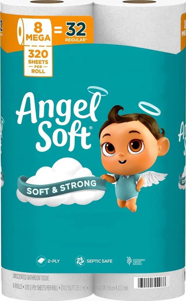Main image of Toilet Paper, 8 Mega Rolls = 32 Regular Rolls, Soft and Strong Toilet Tissue