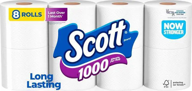 Main image of 1000 Toilet Paper, 8 Rolls, Septic-Safe, 1-Ply Toilet Tissue