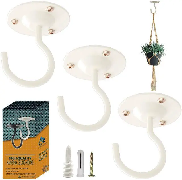 Main image of Heavy Duty Plant Ceiling Hooks, White, 3 Pack
