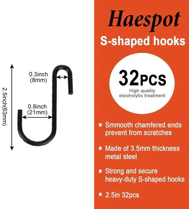 Alt view image 2 of 5 - S Hooks for Hanging 2.5in 32PCS, Black Hanging Hooks, Hanging Pot Hooks, Metal Hooks, Hooks for Hanging Plants, S Shaped Hooks for Kitchenware Pots Utensils Clothes Bags Towels Plants