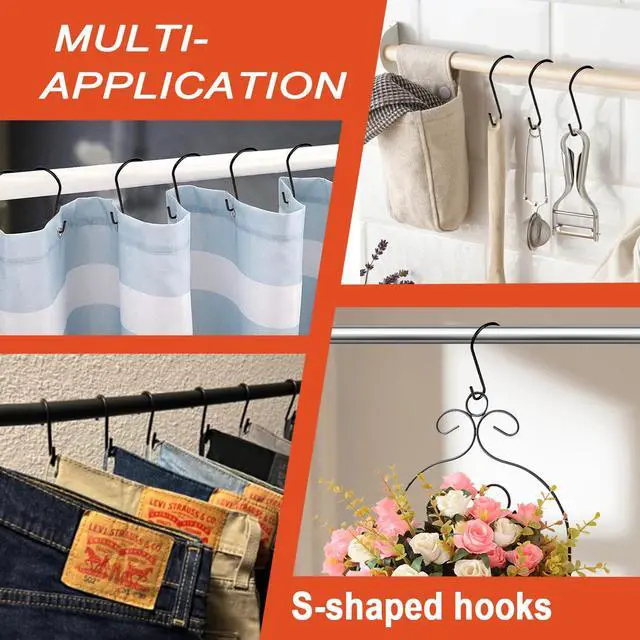 Alt view image 4 of 5 - S Hooks for Hanging 2.5in 32PCS, Black Hanging Hooks, Hanging Pot Hooks, Metal Hooks, Hooks for Hanging Plants, S Shaped Hooks for Kitchenware Pots Utensils Clothes Bags Towels Plants