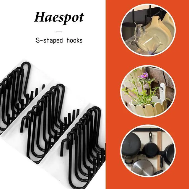 Alt view image 5 of 5 - S Hooks for Hanging 2.5in 32PCS, Black Hanging Hooks, Hanging Pot Hooks, Metal Hooks, Hooks for Hanging Plants, S Shaped Hooks for Kitchenware Pots Utensils Clothes Bags Towels Plants