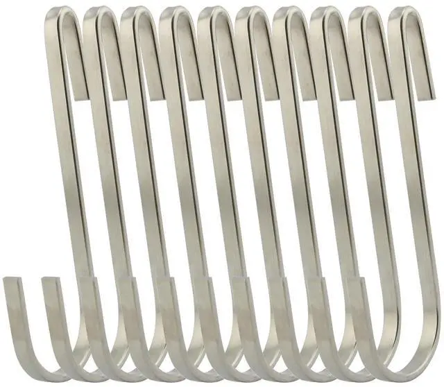 Main image of Flat Style Premium Stainless Steel S Hook Cookware Universal Pot Rack Hooks Sturdy Hanging Hooks - Multiple uses for Kitchenware, Pots, Utensils, Plants, Towels - Set of 10