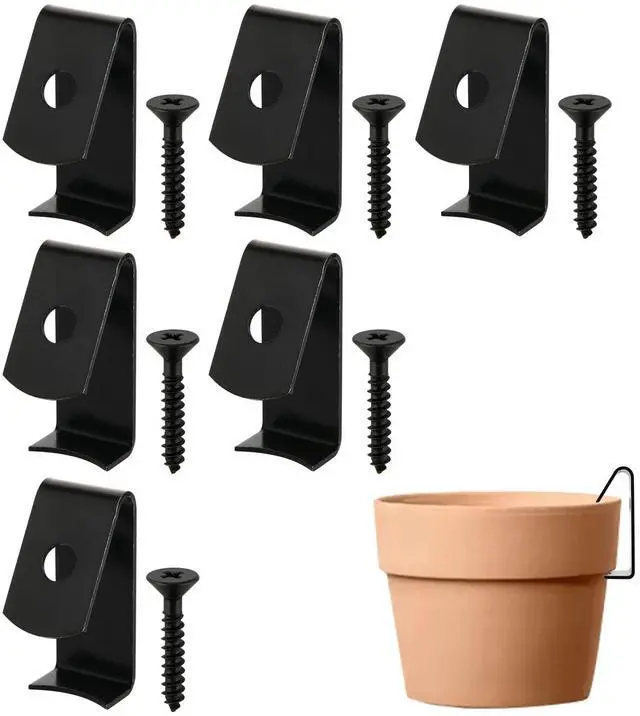 Main image of Pack of 6 Flower Pot Clips Terracotta Pots Hangers Iron Pot Hanger Wall Hooks with Screws Holds Standard 5 to 8 inch Wall Clay Pots, Hanging on Tree Wall for Outdoor Garden Patio Plant Display