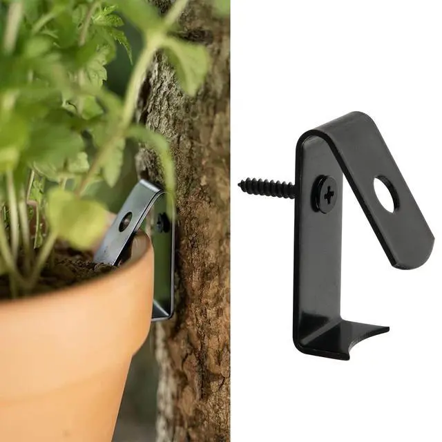 Alt view image 3 of 6 - Pack of 6 Flower Pot Clips Terracotta Pots Hangers Iron Pot Hanger Wall Hooks with Screws Holds Standard 5 to 8 inch Wall Clay Pots, Hanging on Tree Wall for Outdoor Garden Patio Plant Display