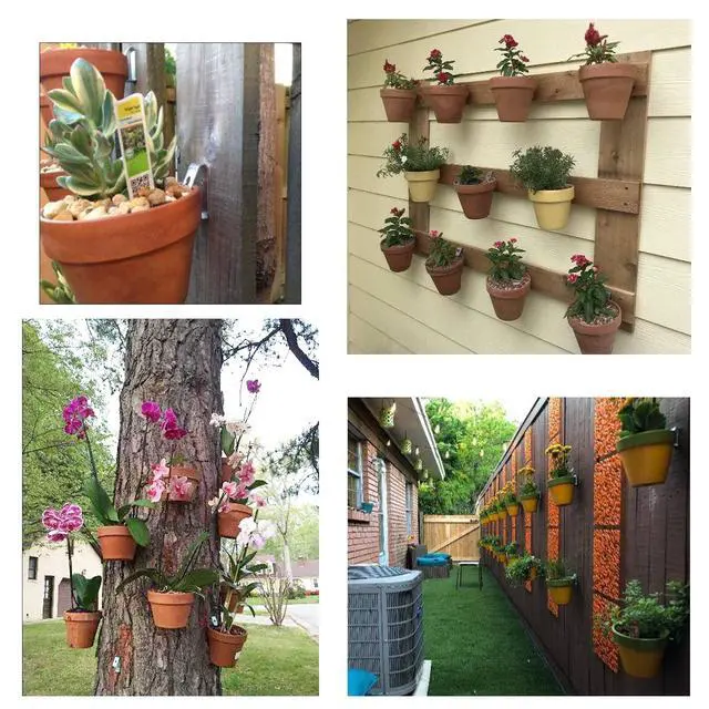 Alt view image 5 of 6 - Pack of 6 Flower Pot Clips Terracotta Pots Hangers Iron Pot Hanger Wall Hooks with Screws Holds Standard 5 to 8 inch Wall Clay Pots, Hanging on Tree Wall for Outdoor Garden Patio Plant Display