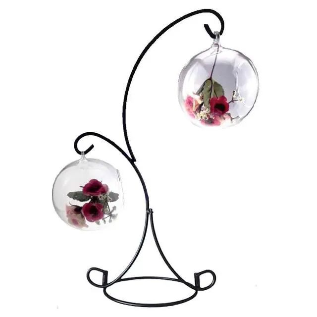 Alt view image 2 of 7 - Ornament Display Stand Iron Pothook Stand for Hanging Glass Terrarium/Picture (Double-Hook, Black)
