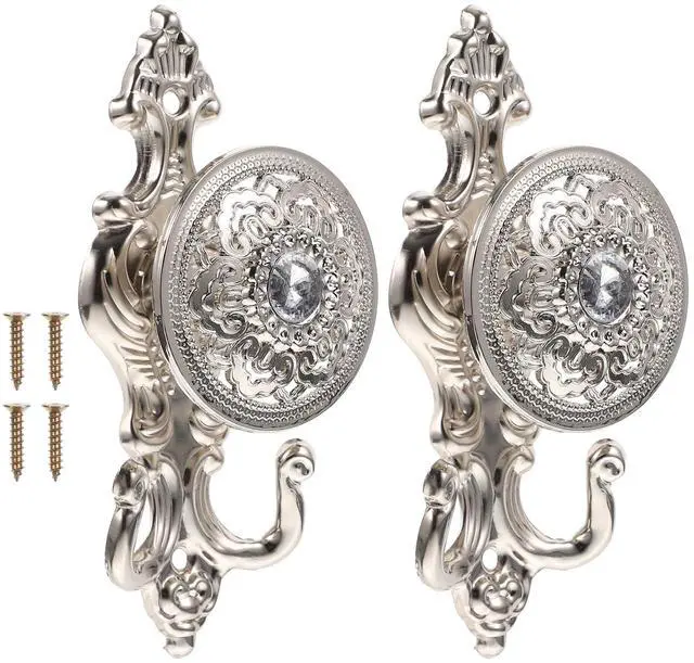 Main image of Rhinestone Curtain Pothooks Set 2Pcs Decorative Silver Alloy Curtain Hooks with Screws for Drapes Window Treatment and Home Decor 5.90X2.36X1.96In