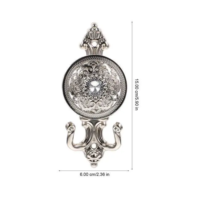 Alt view image 2 of 7 - Rhinestone Curtain Pothooks Set 2Pcs Decorative Silver Alloy Curtain Hooks with Screws for Drapes Window Treatment and Home Decor 5.90X2.36X1.96In