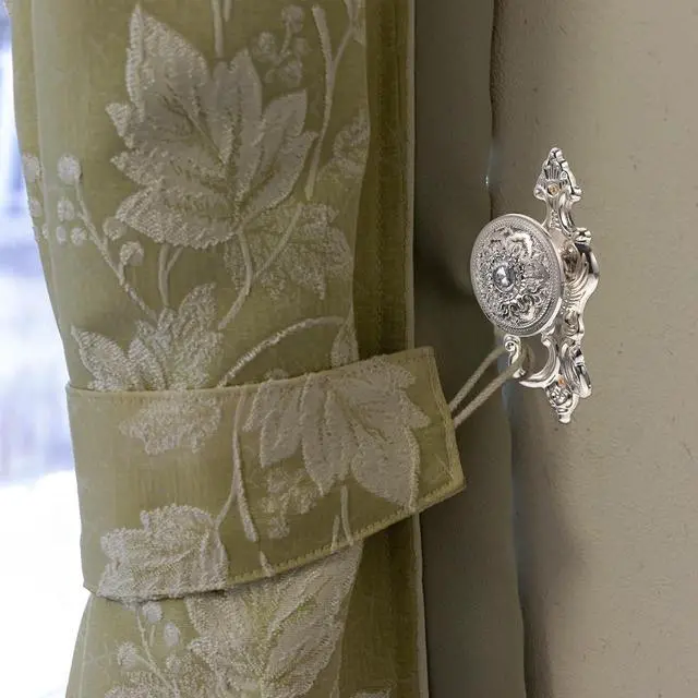 Alt view image 6 of 7 - Rhinestone Curtain Pothooks Set 2Pcs Decorative Silver Alloy Curtain Hooks with Screws for Drapes Window Treatment and Home Decor 5.90X2.36X1.96In