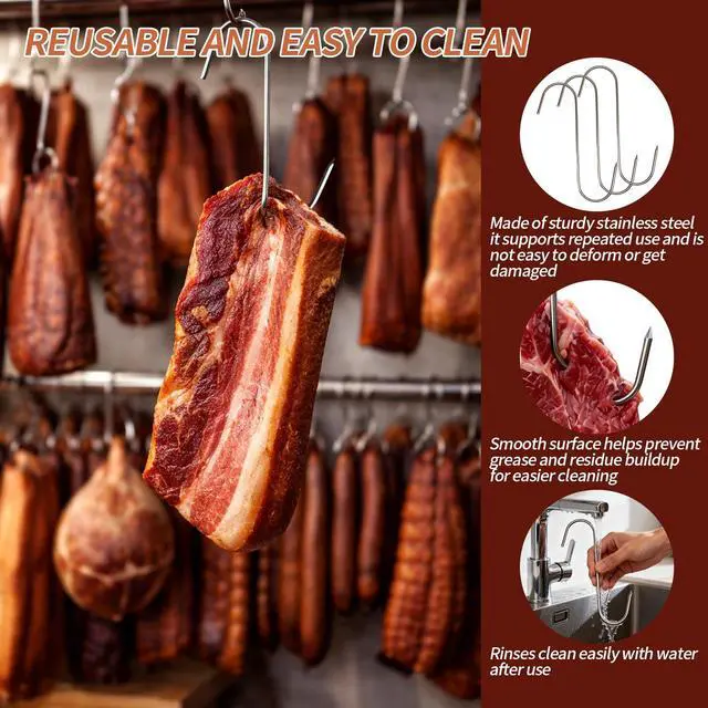 Alt view image 5 of 6 - Meat Hooks, 5.12in Stainless Steel Butcher Hooks, Sausage Pricker for Smoker, Drying, Butchering, BBQ, Grilling (10PCS)