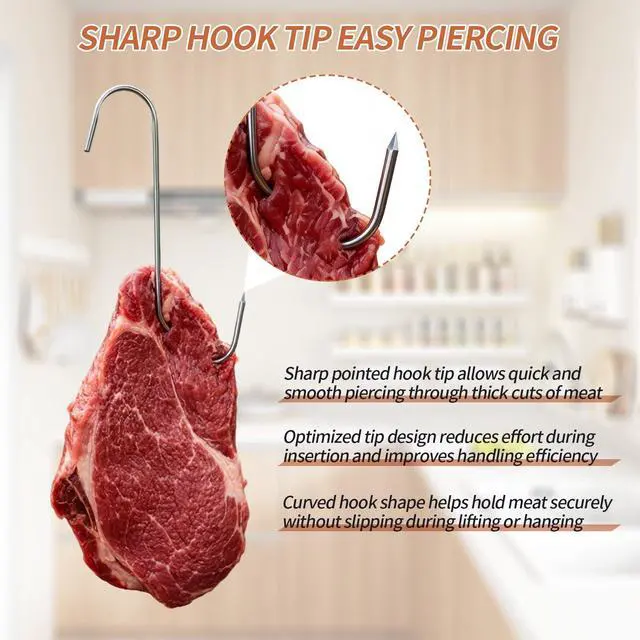 Alt view image 4 of 6 - Meat Hooks, 5.12in Stainless Steel Butcher Hooks, Sausage Pricker for Smoker, Drying, Butchering, BBQ, Grilling (10PCS)